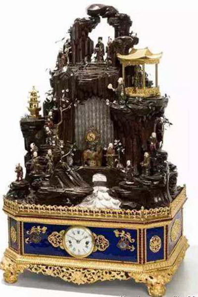 清乾隆蓬莱八仙八宝转亭珐琅音乐钟。