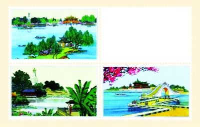 《瘦西湖》特种邮票设计样稿。